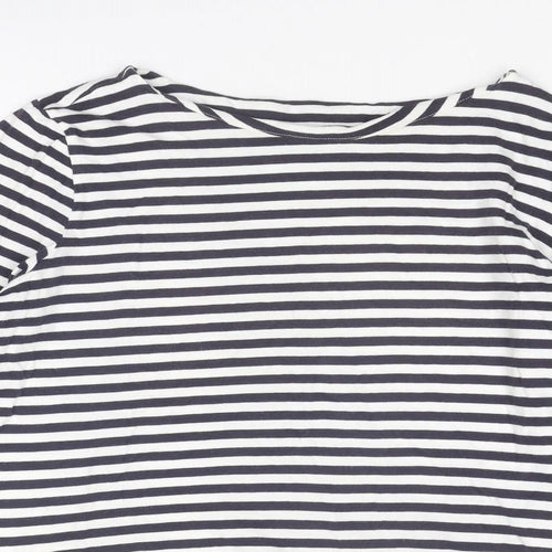 NEXT Womens Blue Striped Cotton Basic Blouse Size 14 Round Neck
