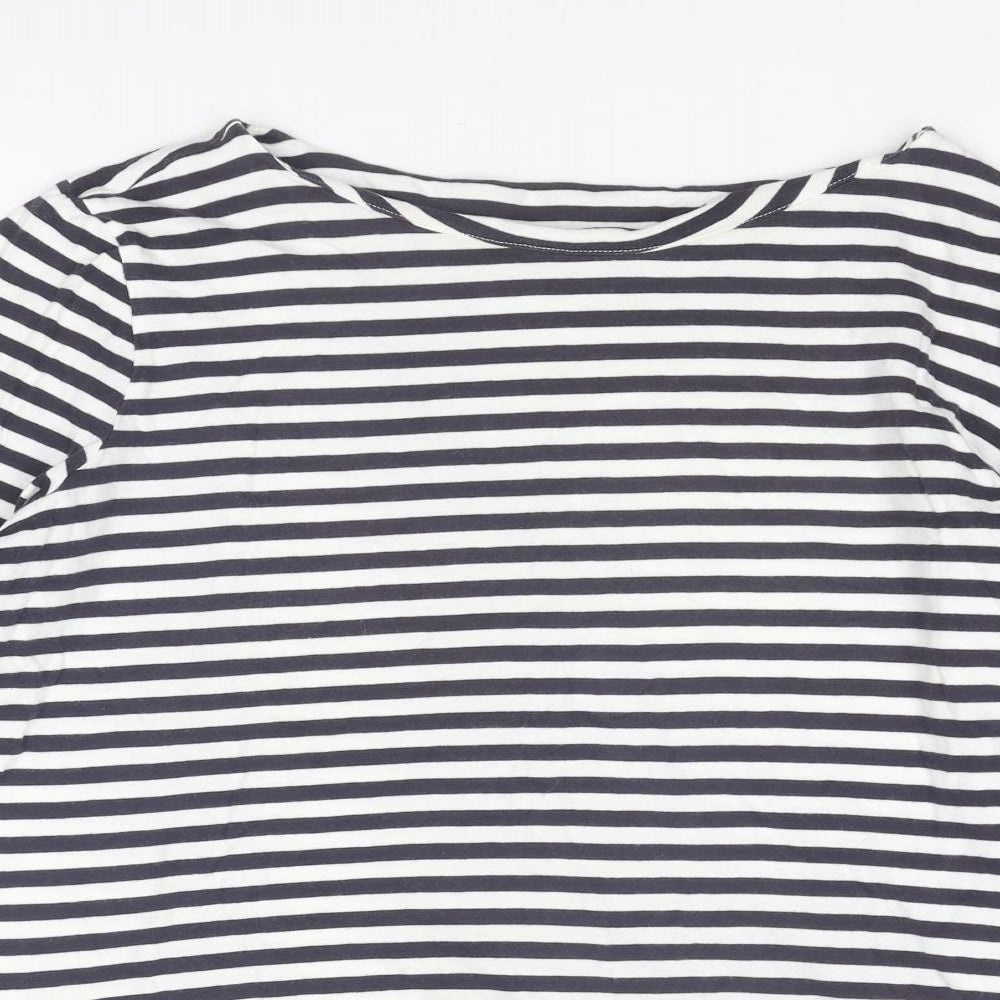NEXT Womens Blue Striped Cotton Basic Blouse Size 14 Round Neck