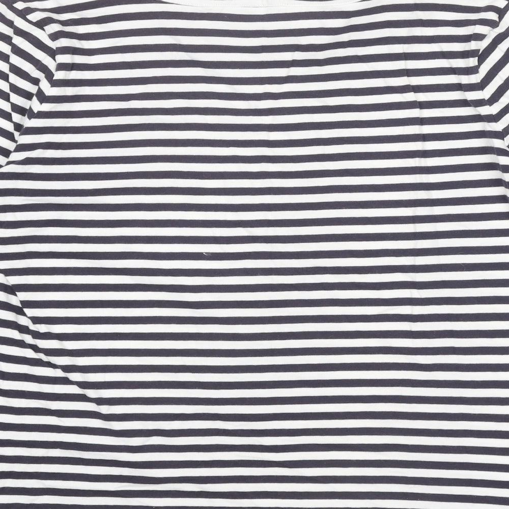 NEXT Womens Blue Striped Cotton Basic Blouse Size 14 Round Neck
