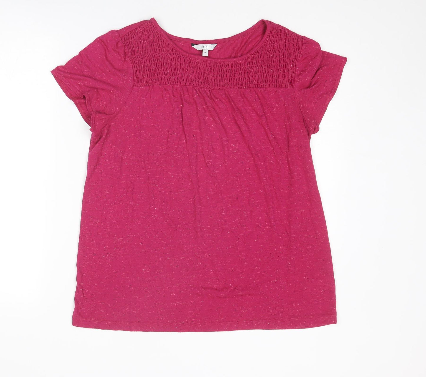 NEXT Womens Pink Viscose Basic T-Shirt Size 14 Round Neck