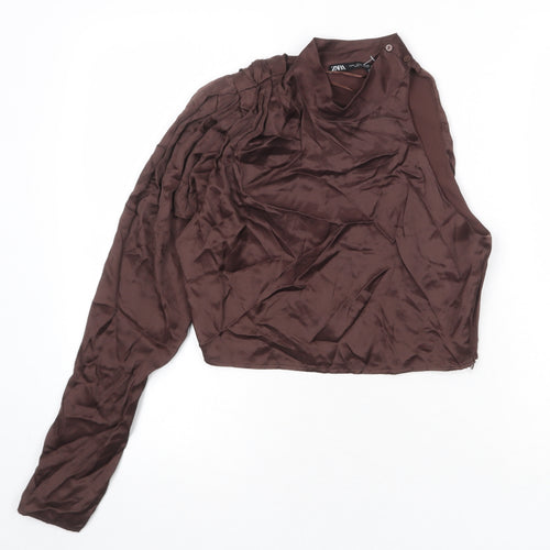 Zara Womens Brown Viscose Basic Blouse Size M One Shoulder