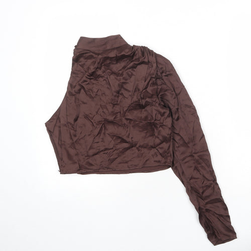 Zara Womens Brown Viscose Basic Blouse Size M One Shoulder