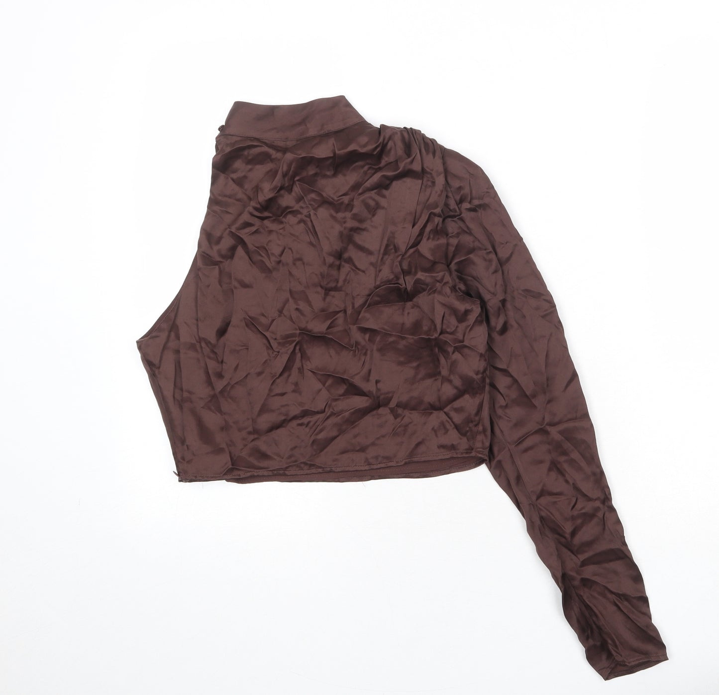 Zara Womens Brown Viscose Basic Blouse Size M One Shoulder