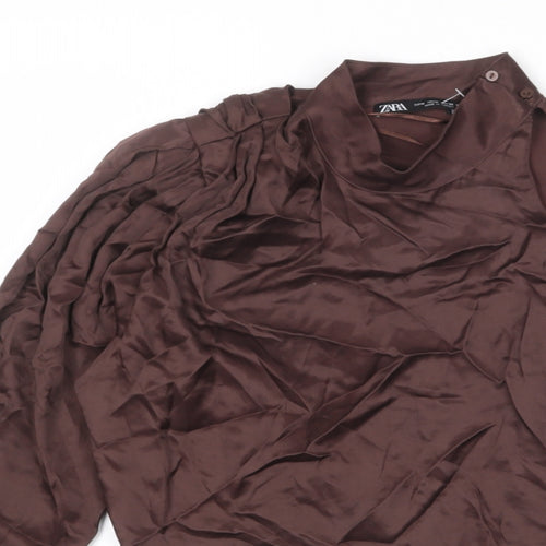 Zara Womens Brown Viscose Basic Blouse Size M One Shoulder