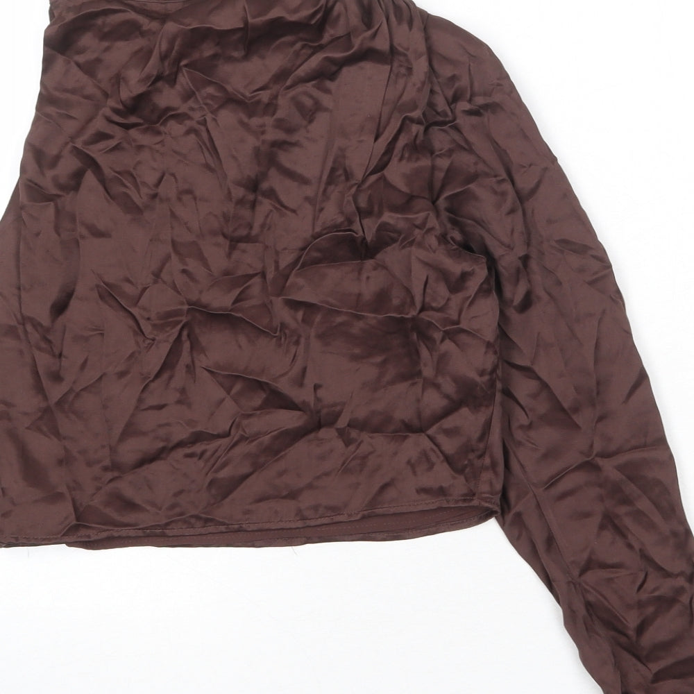 Zara Womens Brown Viscose Basic Blouse Size M One Shoulder