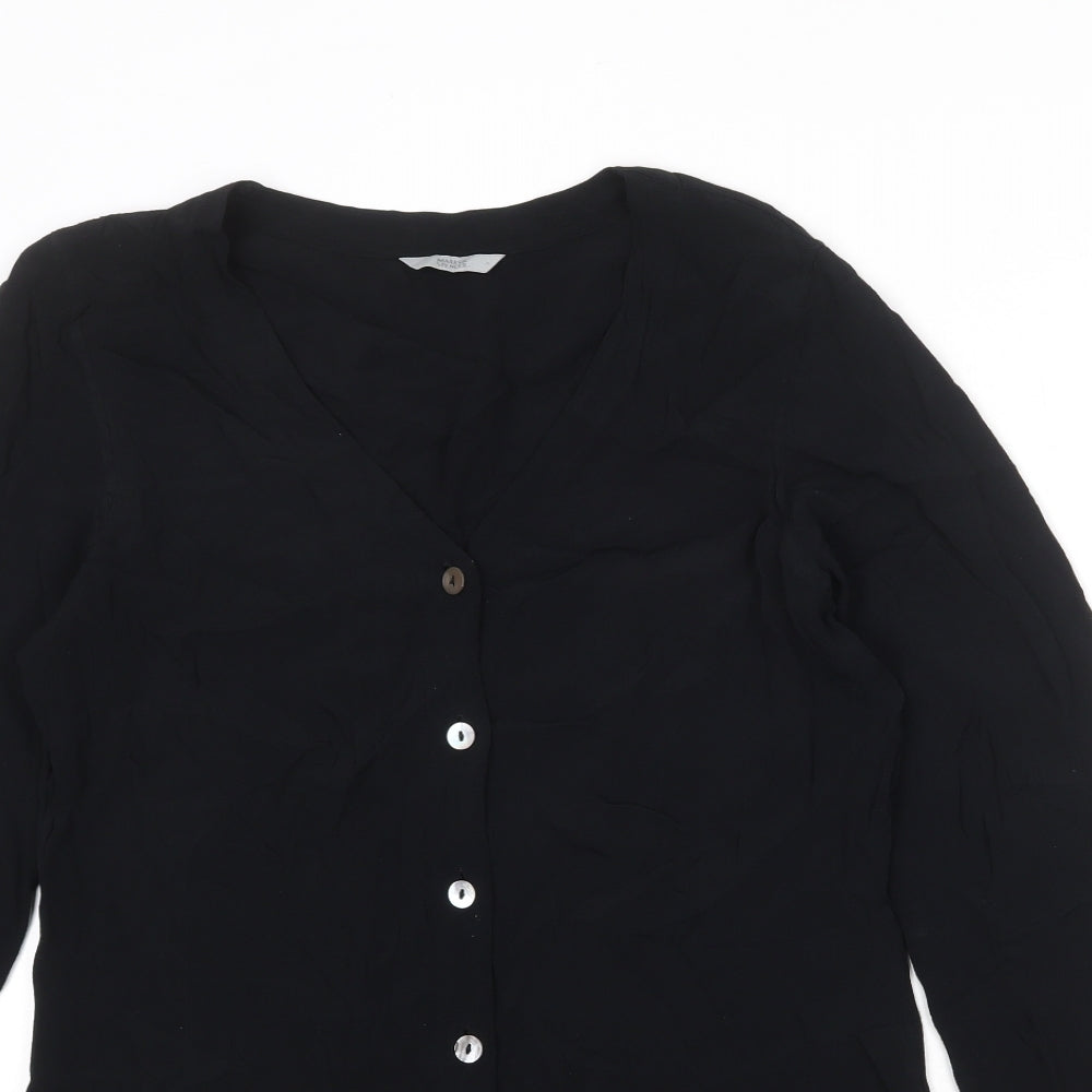 Marks and Spencer Womens Black Viscose Basic Button-Up Size 12 V-Neck