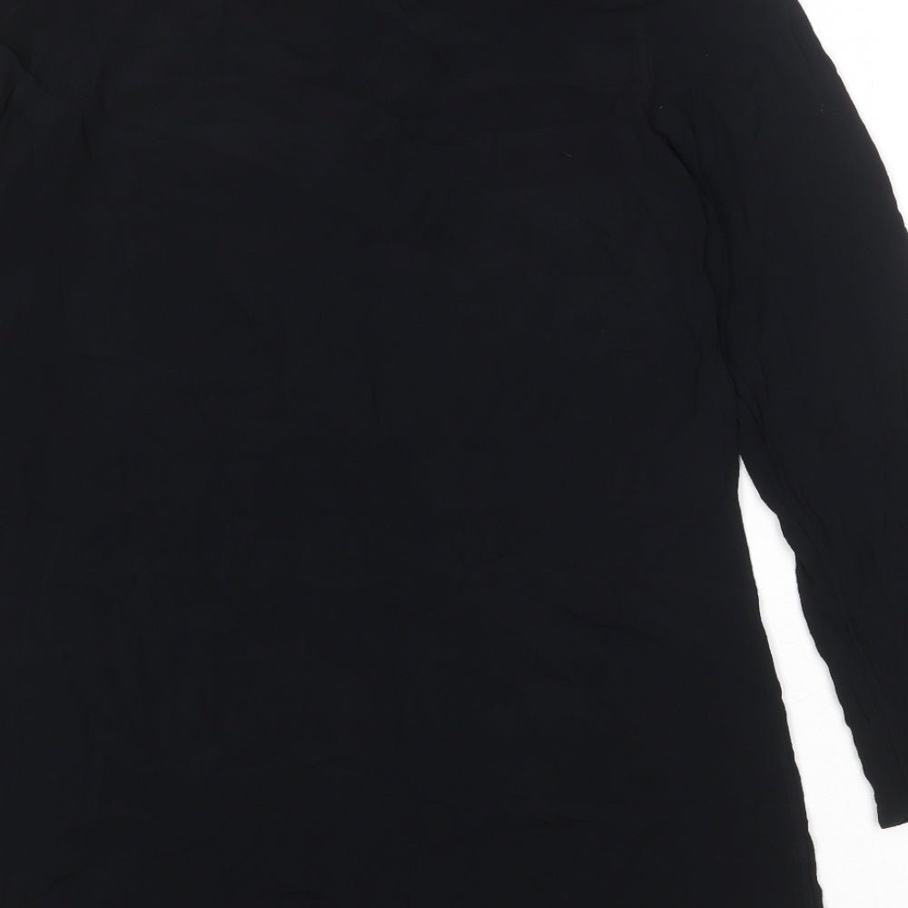 Marks and Spencer Womens Black Viscose Basic Button-Up Size 12 V-Neck