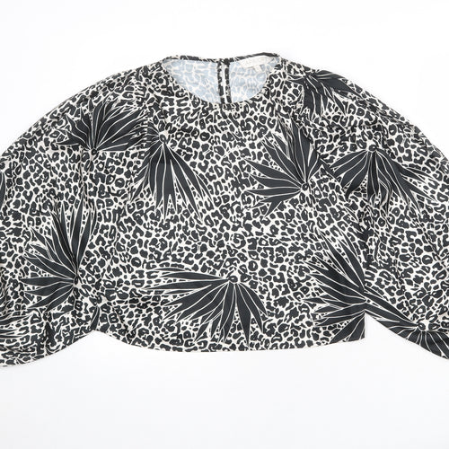 Apricot Womens Black Animal Print Polyester Basic Blouse Size L Round Neck - Leopard Print