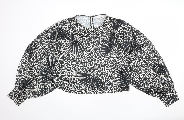 Apricot Womens Black Animal Print Polyester Basic Blouse Size L Round Neck - Leopard Print