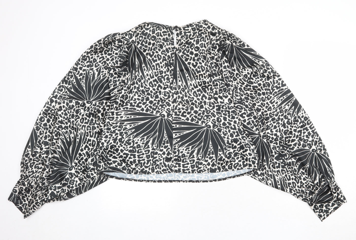 Apricot Womens Black Animal Print Polyester Basic Blouse Size L Round Neck - Leopard Print