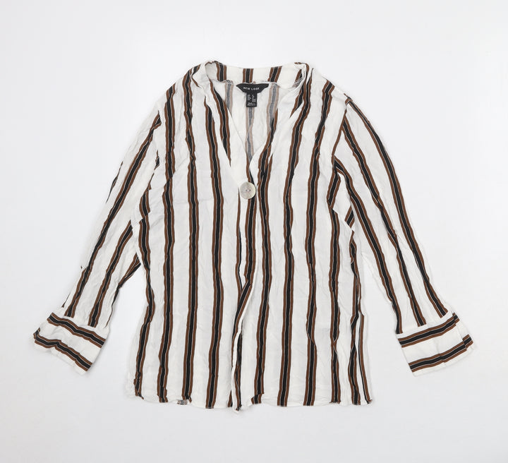 New Look Womens White Striped Viscose Basic Blouse Size 8 V-Neck