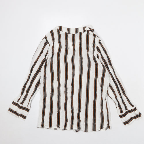 New Look Womens White Striped Viscose Basic Blouse Size 8 V-Neck