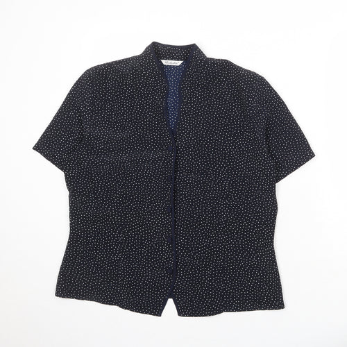 Berkertex Womens Blue Polka Dot Polyester Basic Button-Up Size 16 V-Neck