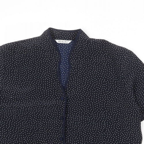 Berkertex Womens Blue Polka Dot Polyester Basic Button-Up Size 16 V-Neck