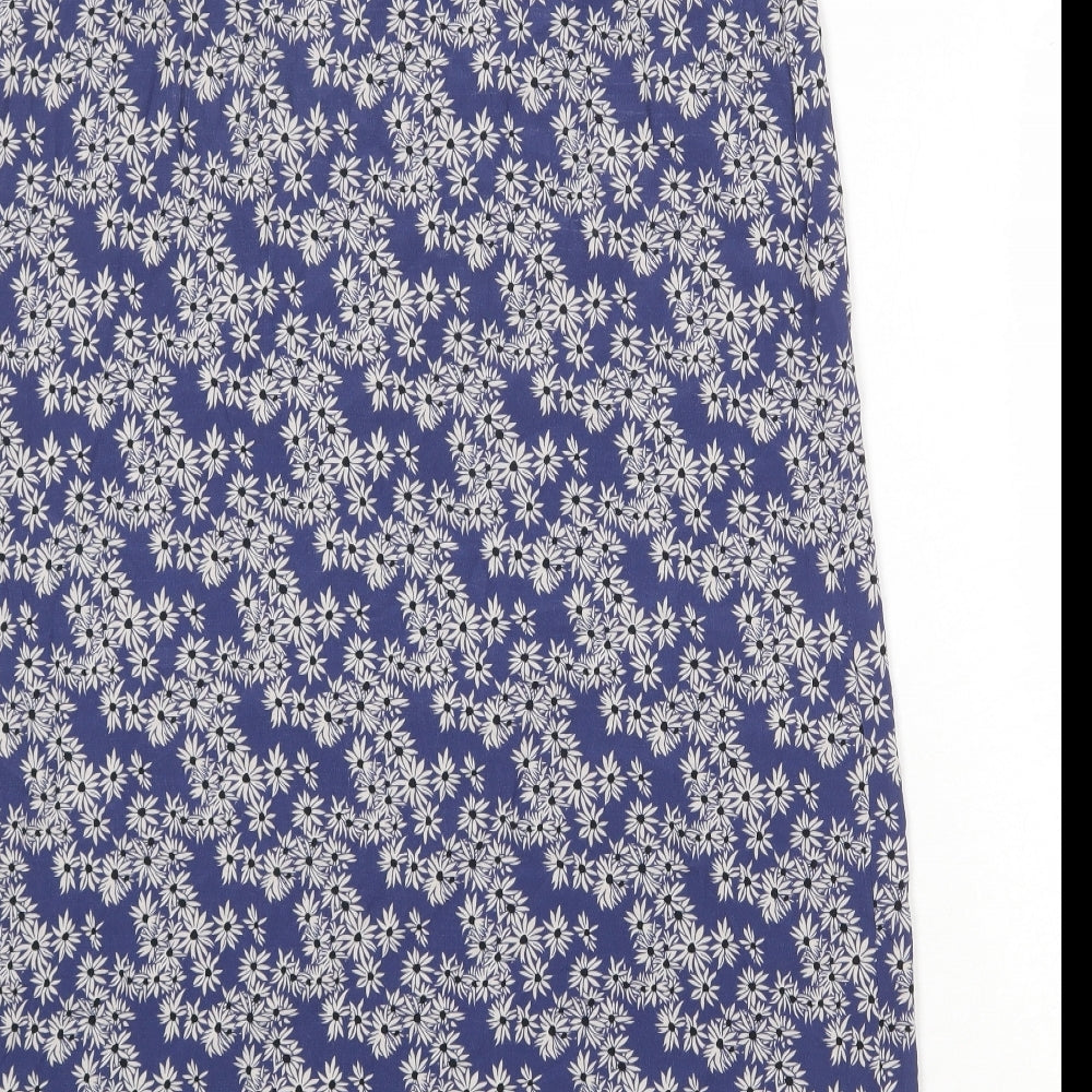 Monsoon Womens Blue Floral Viscose A-Line Skirt Size 16 Button