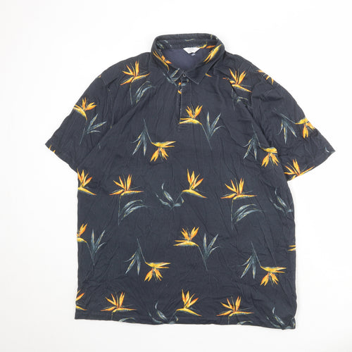 NEXT Mens Blue Floral 100% Cotton Polo Size 2XL Collared Button