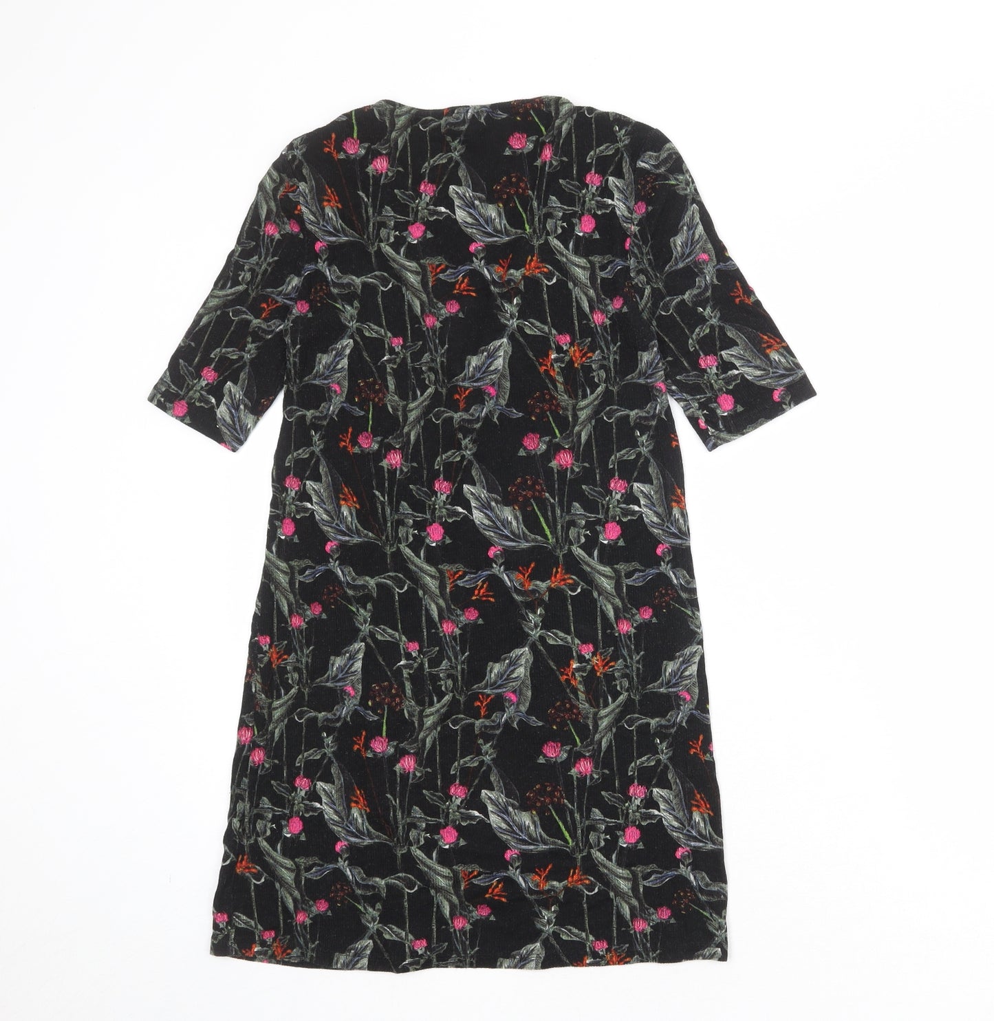 Topshop Womens Black Floral Viscose A-Line Size 10 V-Neck Lace Up