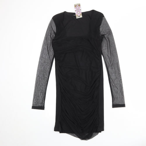 Boohoo Womens Black Polyester Shift Size 12 Square Neck Pullover - Sheer Sleeves