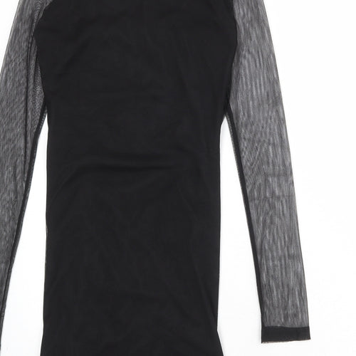 Boohoo Womens Black Polyester Shift Size 12 Square Neck Pullover - Sheer Sleeves