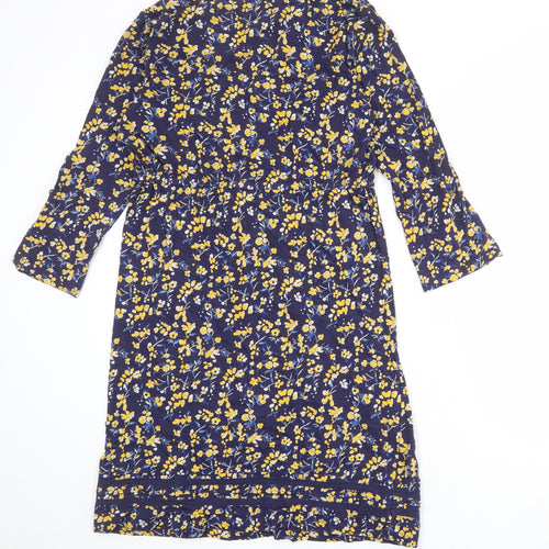 Beacon Cove Womens Blue Floral 100% Cotton A-Line Size L V-Neck Pullover
