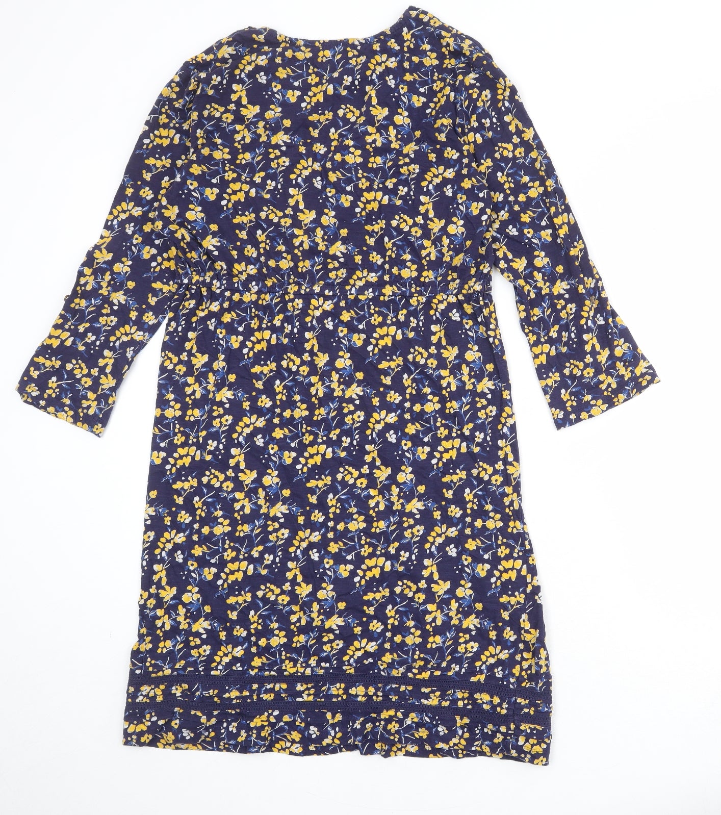 Beacon Cove Womens Blue Floral 100% Cotton A-Line Size L V-Neck Pullover