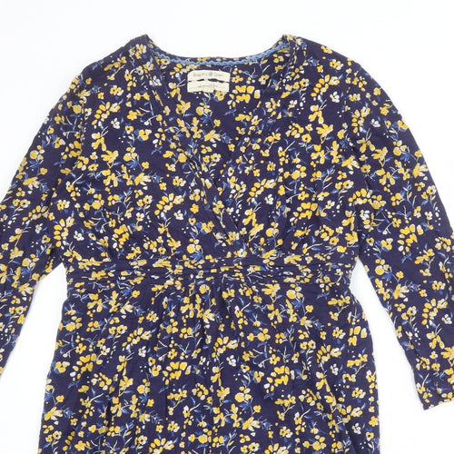 Beacon Cove Womens Blue Floral 100% Cotton A-Line Size L V-Neck Pullover