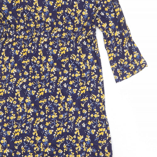 Beacon Cove Womens Blue Floral 100% Cotton A-Line Size L V-Neck Pullover