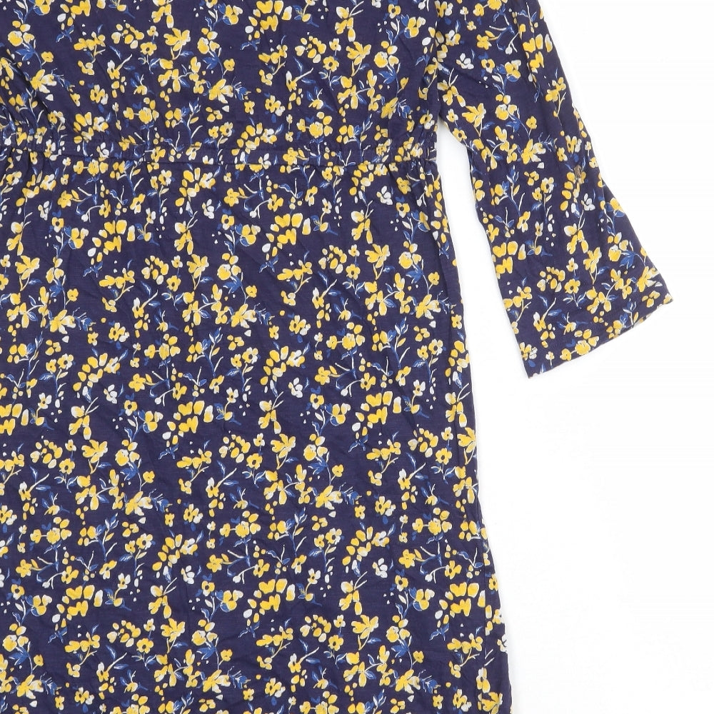Beacon Cove Womens Blue Floral 100% Cotton A-Line Size L V-Neck Pullover