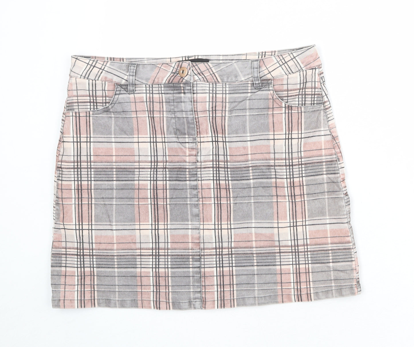 NEXT Womens Multicoloured Plaid Cotton A-Line Skirt Size 14 Zip