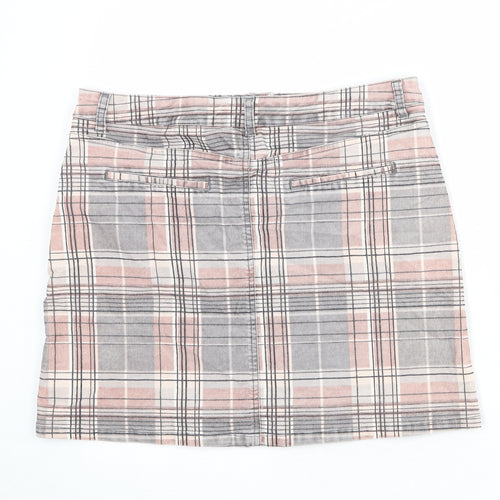 NEXT Womens Multicoloured Plaid Cotton A-Line Skirt Size 14 Zip