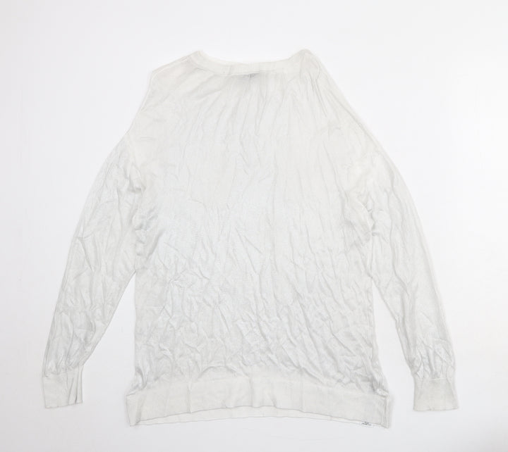 Zara Womens Silver Round Neck Viscose Pullover Jumper Size S