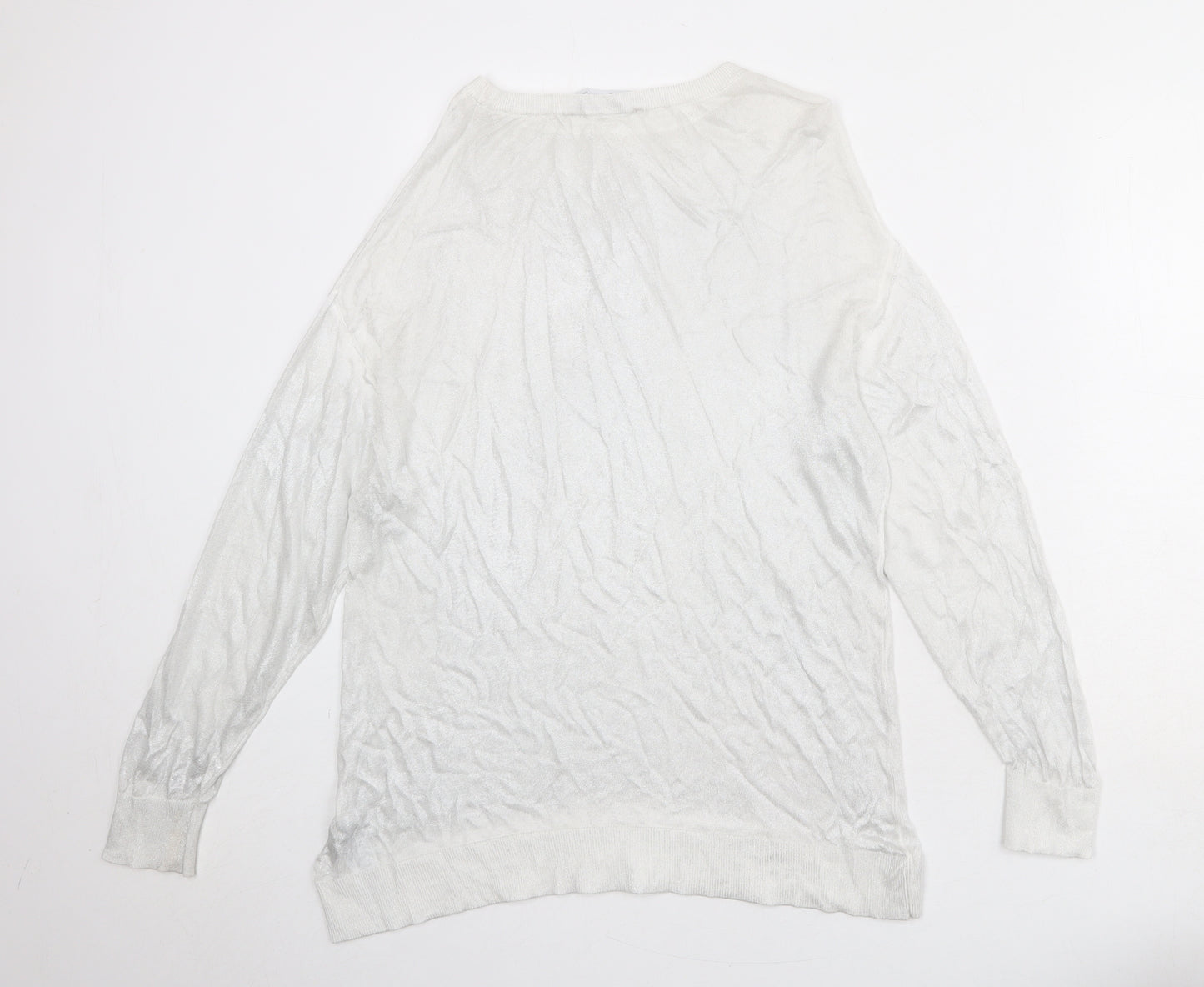 Zara Womens Silver Round Neck Viscose Pullover Jumper Size S