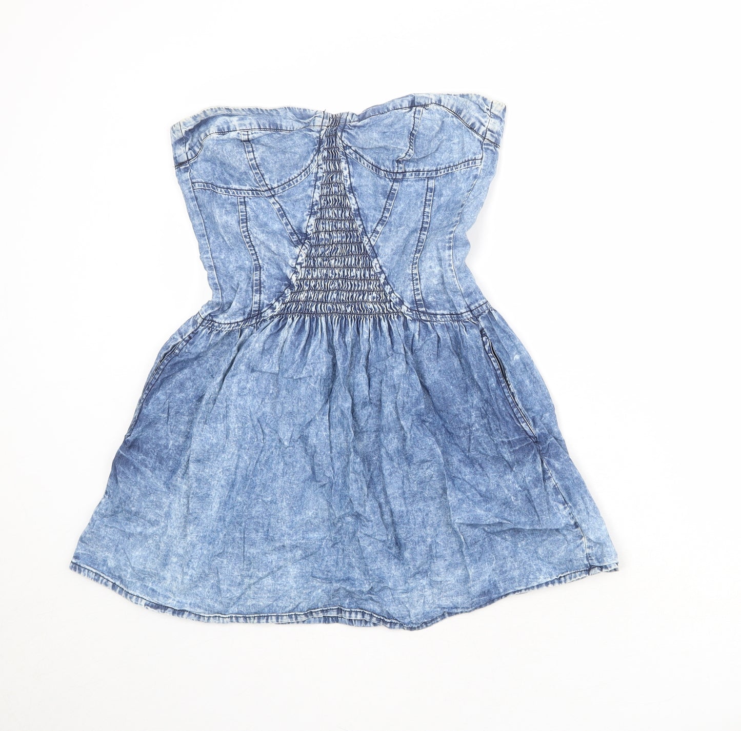 Zara Womens Blue 100% Cotton Mini Size S Sweetheart Zip