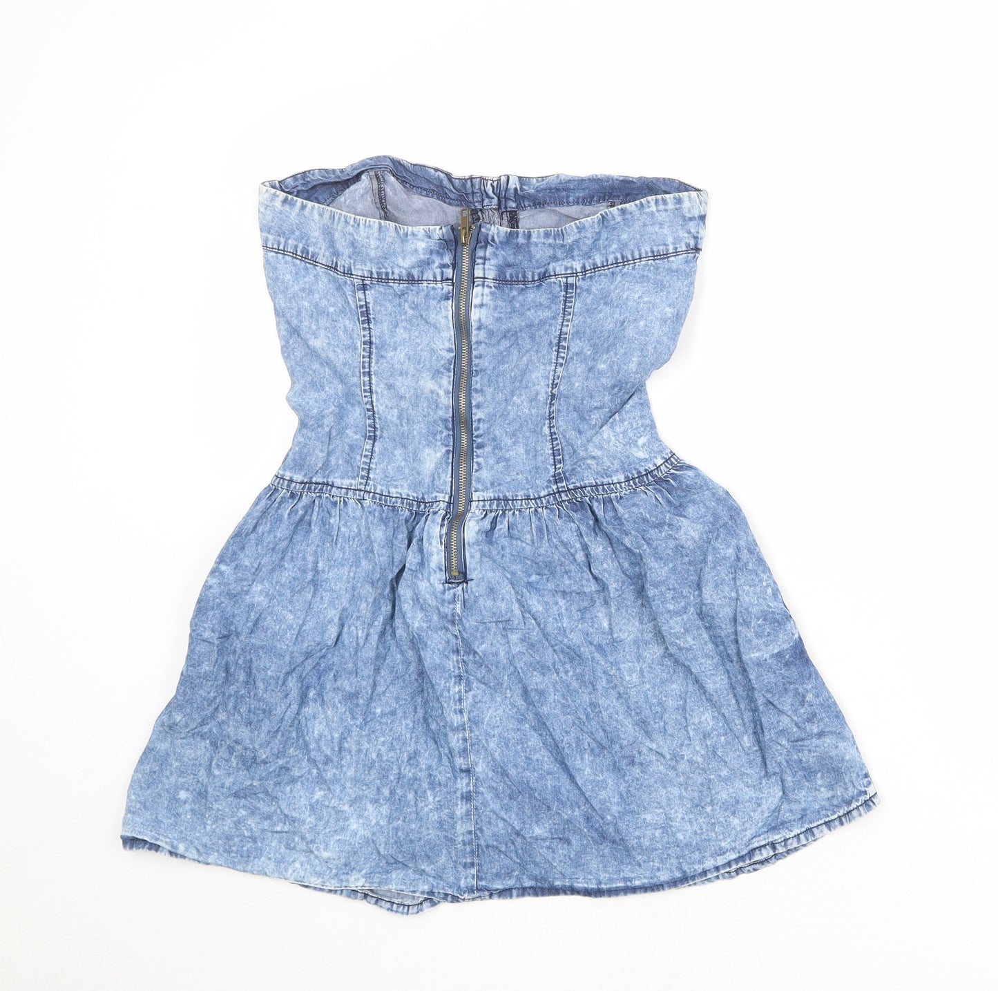 Zara Womens Blue 100% Cotton Mini Size S Sweetheart Zip