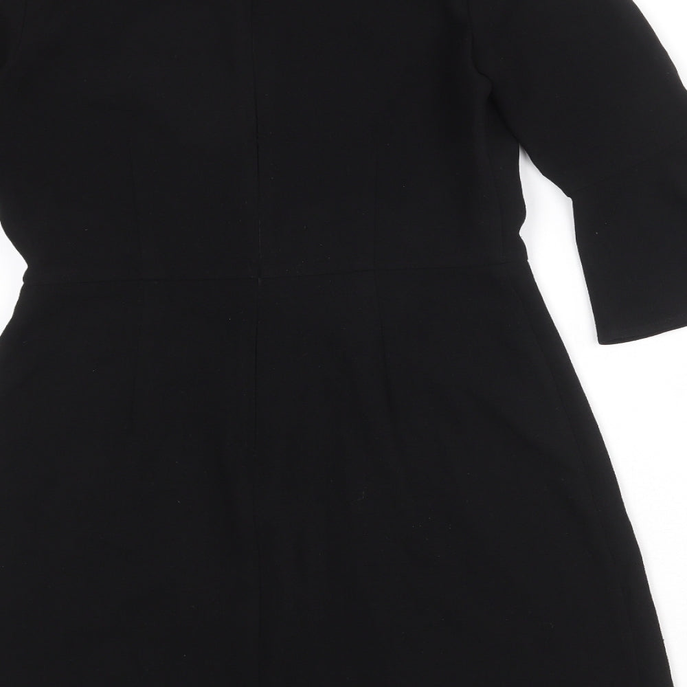 Warehouse Womens Black Polyester Shift Size 12 Round Neck Zip