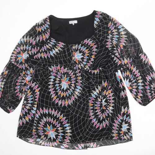 Rogers + Rogers Womens Black Geometric Polyester Basic Blouse Size 24 Square Neck