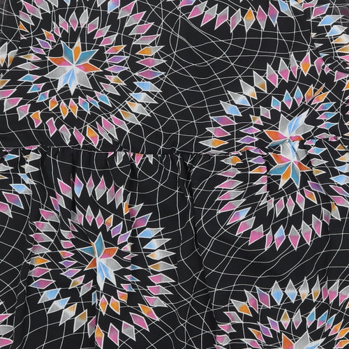 Rogers + Rogers Womens Black Geometric Polyester Basic Blouse Size 24 Square Neck