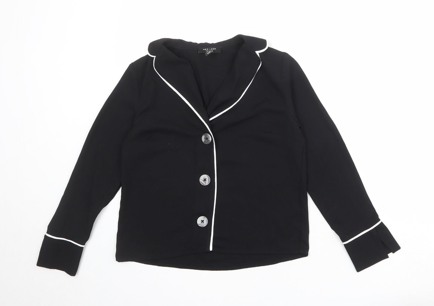 New Look Womens Black Polyester Basic Button-Up Size 6 Collared