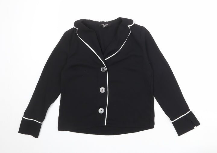 New Look Womens Black Polyester Basic Button-Up Size 6 Collared