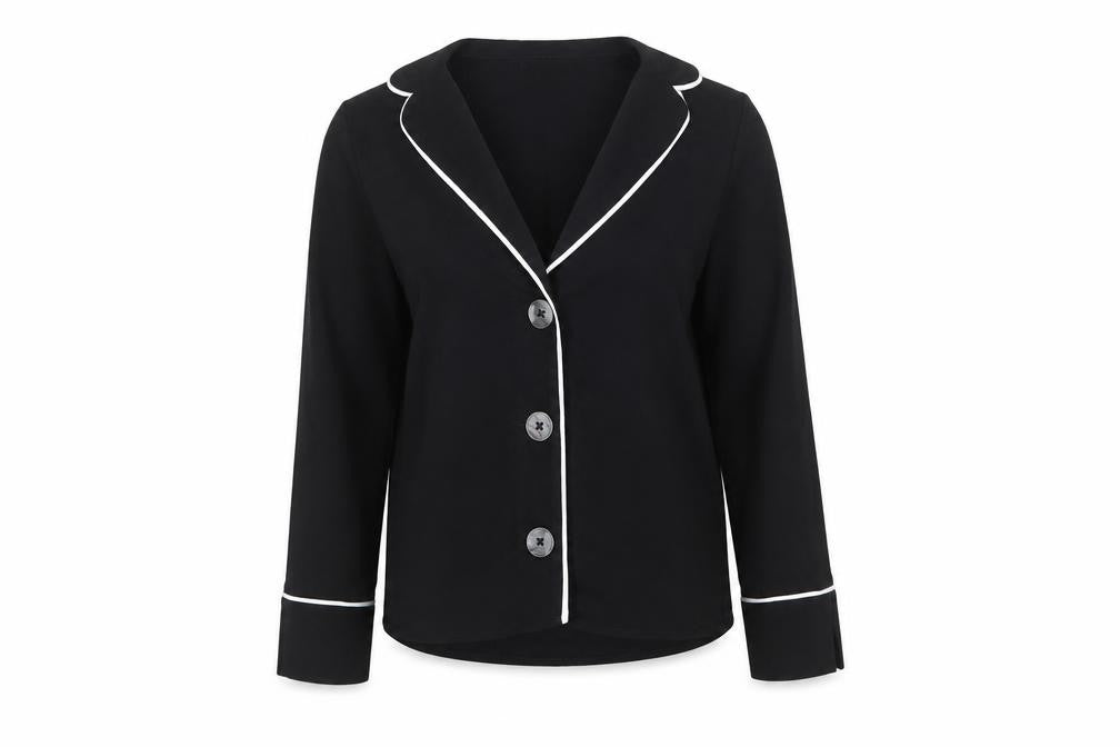 Front view of New Look women’s black polyester basic button-up, size UK 6, collared