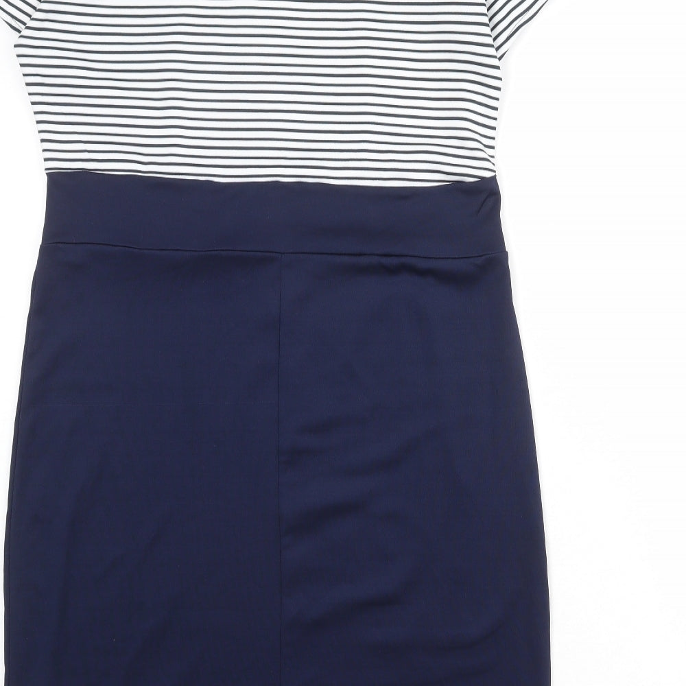 ESMARA Womens Blue Striped Polyester Shift Size 14 Round Neck Pullover - Size 14-16
