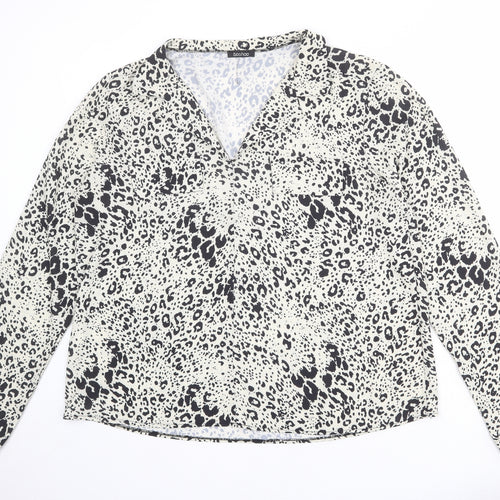 Boohoo Womens Ivory Animal Print Polyester Basic Blouse Size 16 Collared