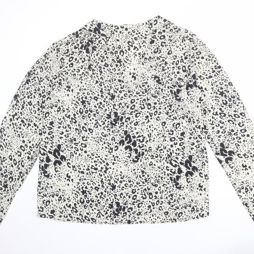 Boohoo Womens Ivory Animal Print Polyester Basic Blouse Size 16 Collared