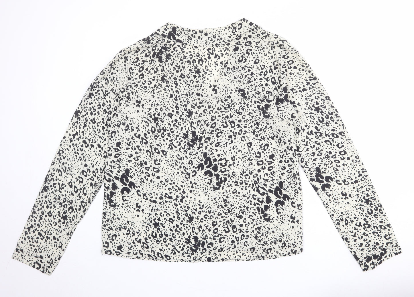 Boohoo Womens Ivory Animal Print Polyester Basic Blouse Size 16 Collared