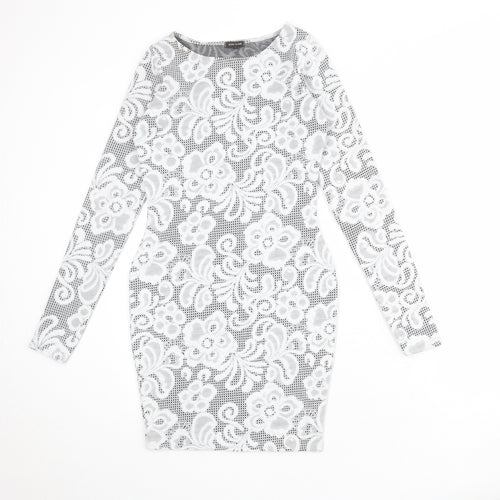 River Island Womens White Geometric Polyester Shift Size 8 Round Neck Pullover