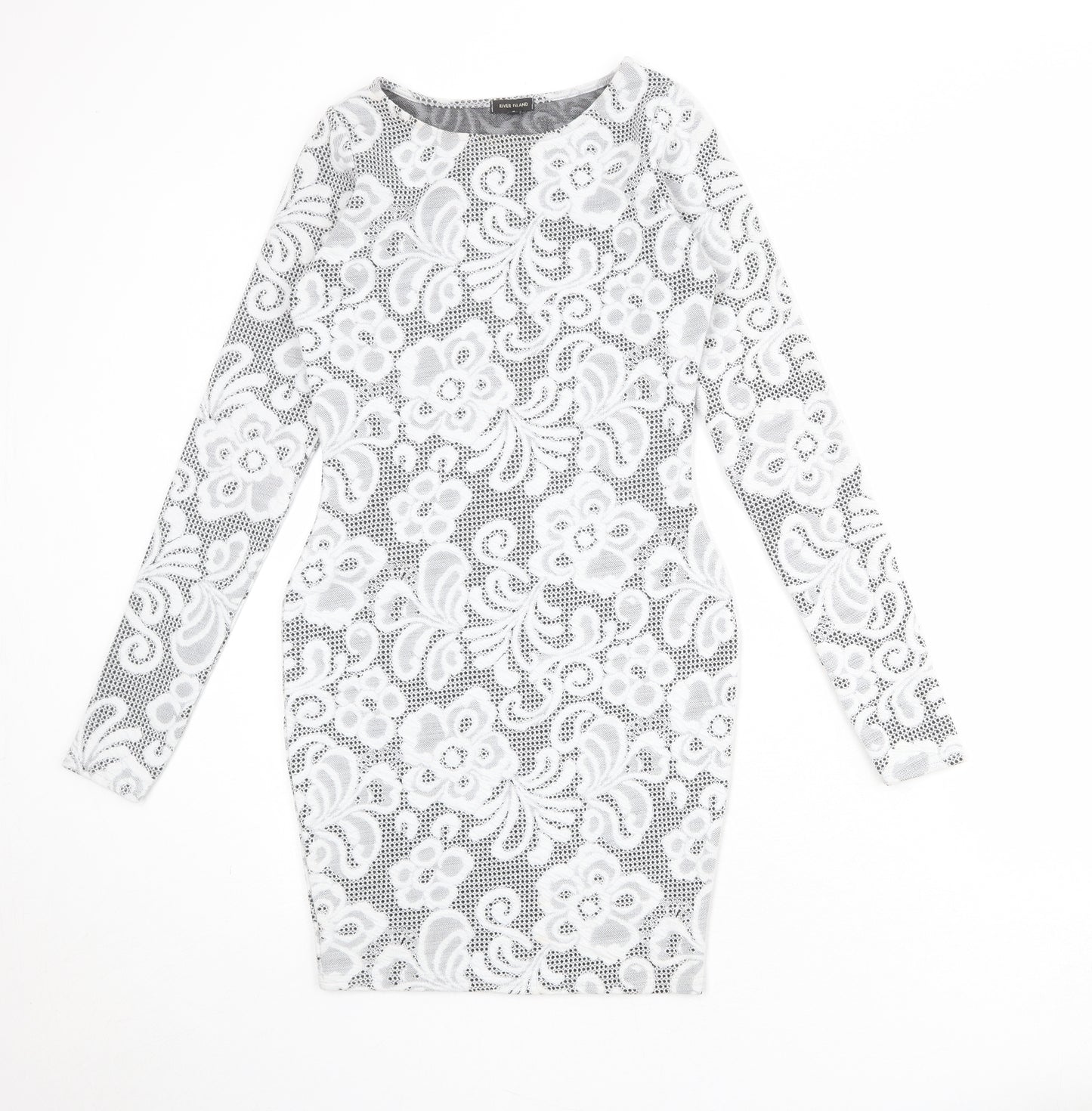 River Island Womens White Geometric Polyester Shift Size 8 Round Neck Pullover