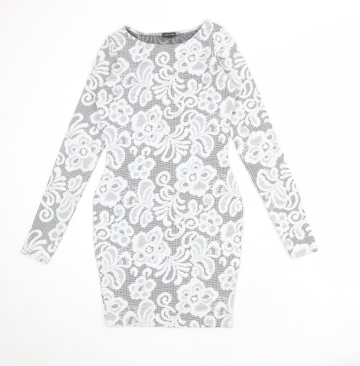 River Island Womens White Geometric Polyester Shift Size 8 Round Neck Pullover