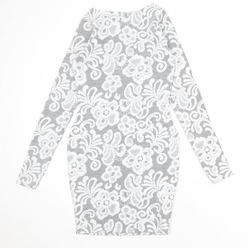 River Island Womens White Geometric Polyester Shift Size 8 Round Neck Pullover