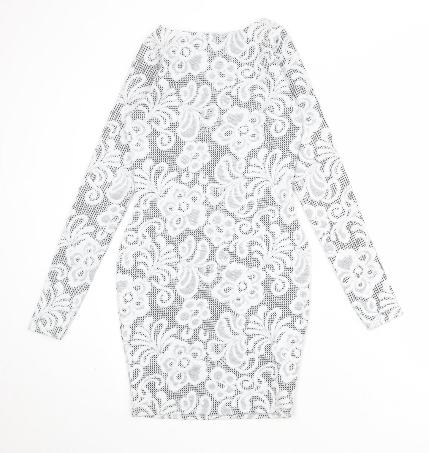 River Island Womens White Geometric Polyester Shift Size 8 Round Neck Pullover