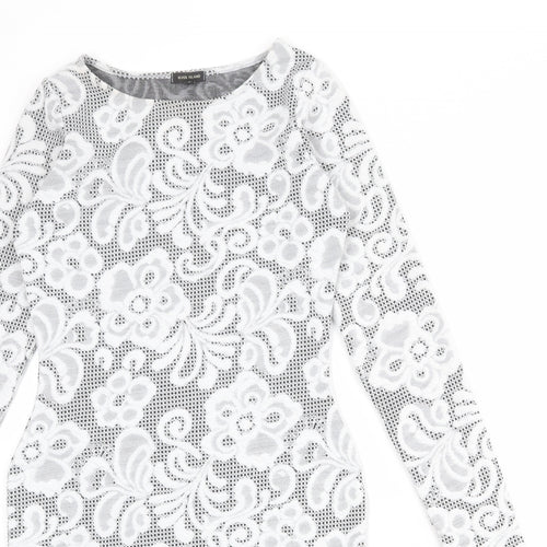 River Island Womens White Geometric Polyester Shift Size 8 Round Neck Pullover